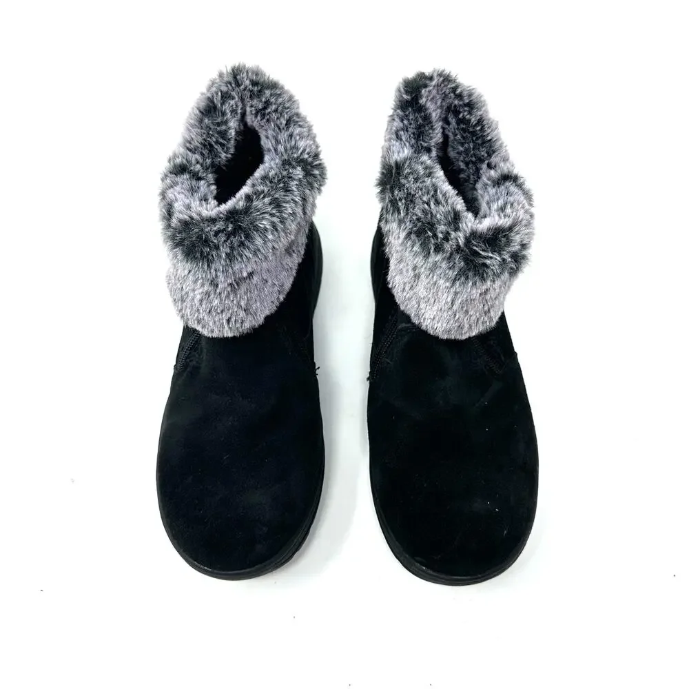 Khombu‎ Size 7 Boots Black Leather Slip On Faux Fur Side Zip Winter Snow Warm